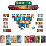 7 wonders duel card game components laid out