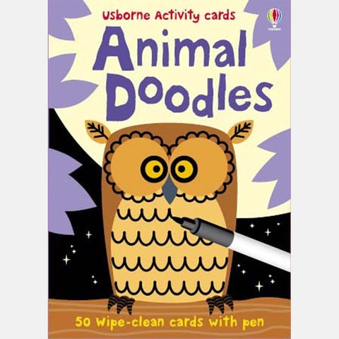 front cover of animal doodles kids drawing game by usborne activity cards